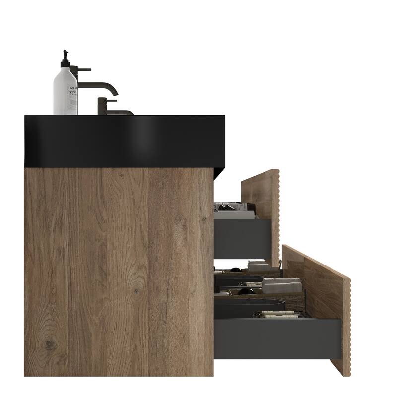 GDFStudio - Grace Wall-Mounted Bathroom Vanity with Engineered Quartz Sink & Soft Close Drawers, without Drainage and Faucet