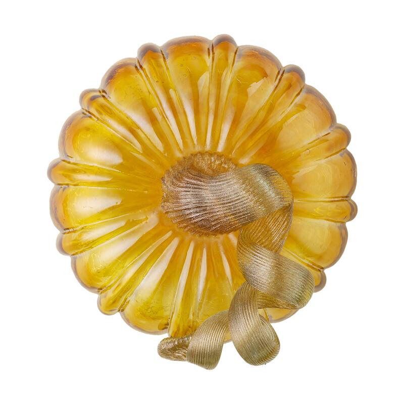 Glitzhome Amber Crackle Handblown Glass Pumpkins for Fall Harvest Decorating