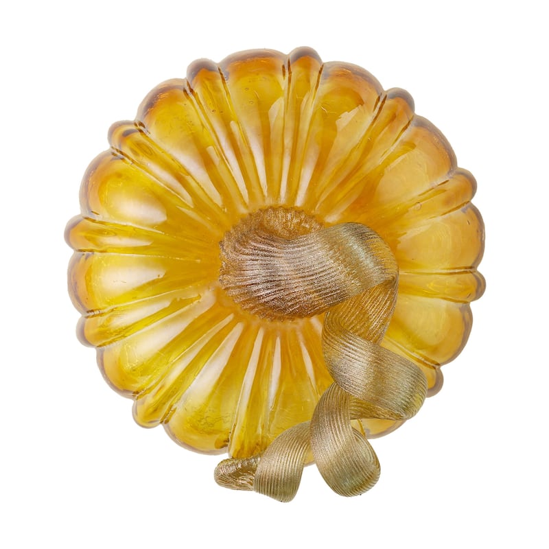 Glitzhome Amber Crackle Handblown Fall Glass Pumpkins for Thanksgiving Decor