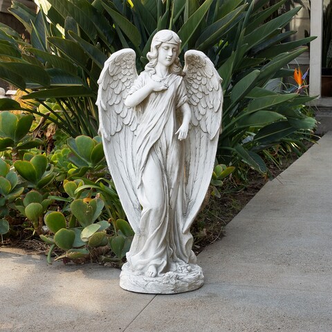 Alpine Corporation 31" Tall Indoor/Outdoor Angel Statue Yard Art Decoration, Light Gray