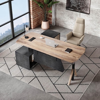 Adjustable L Shape Executive Desk With Shelves Drawers Memory Controller Height Adjustment