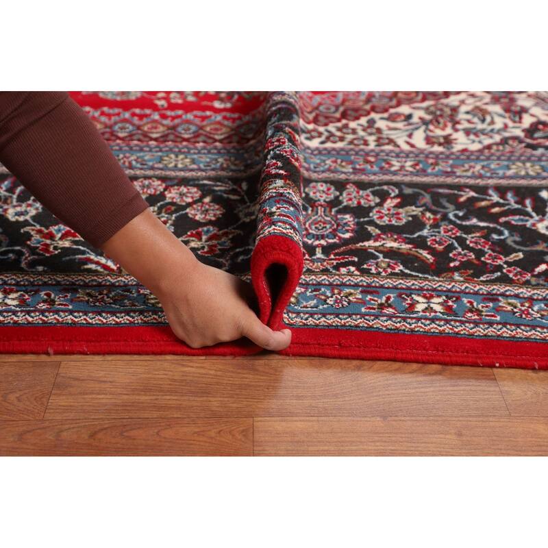 Traditional Red Kashan Turkish Area Rug Bedroom Machine-Made Carpet - 9'8" x 13'4"