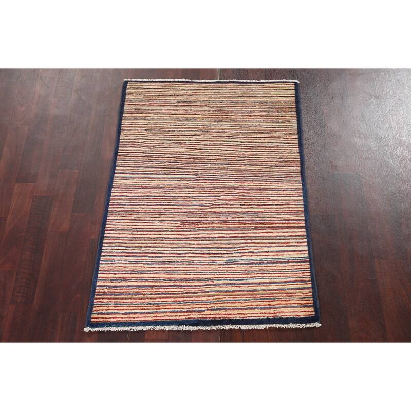 Modern Striped Gabbeh Kashkoli Oriental Wool Area Rug Handmade Carpet - 2'9" x 3'10"