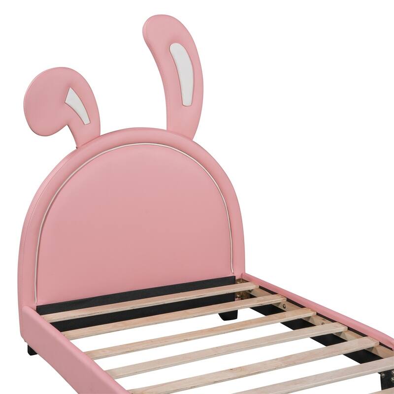Merax Upholstered Leather Platform Bed with Rabbit Ornament