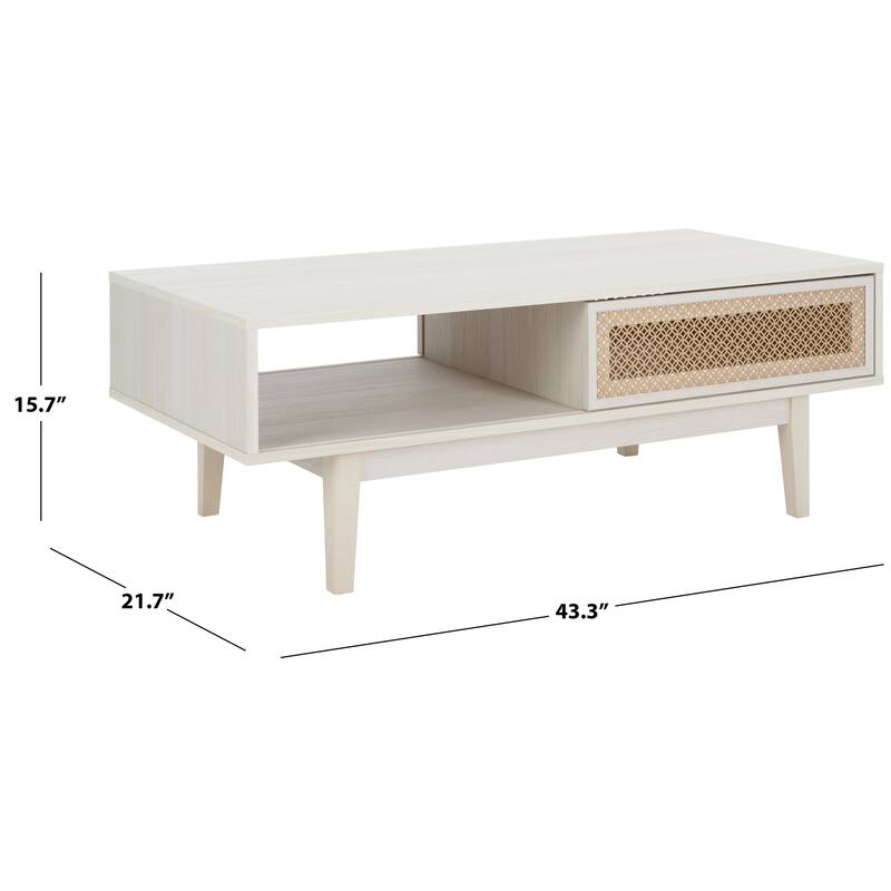SAFAVIEH Zhuldyz 2 Door Coffee Table - 43" L x 22" D x 16" H - 43"Wx22"Dx16"H - Bleached White