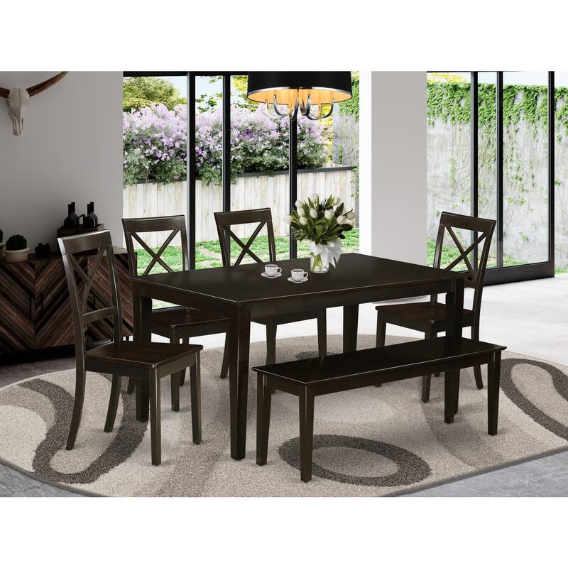 Modern 6 Piece Dining Set - Kitchen Table & 4 Chairs with Bench - 36x60 Inch