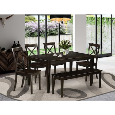 Modern 6 Piece Dining Set - Kitchen Table & 4 Chairs with Bench - 36x60 Inch