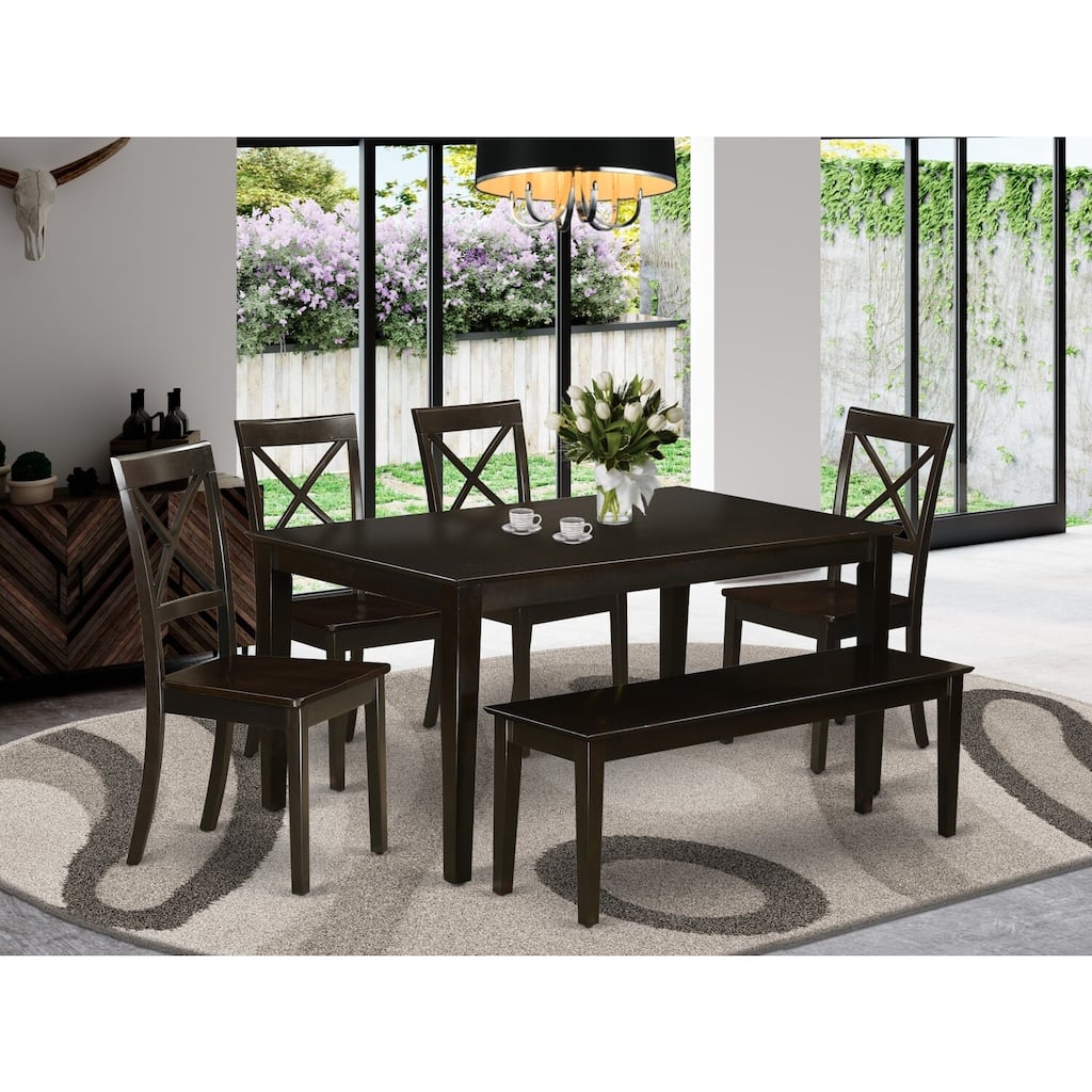 Modern 6 Piece Dining Set - Kitchen Table & 4 Chairs with Bench - 36x60 Inch
