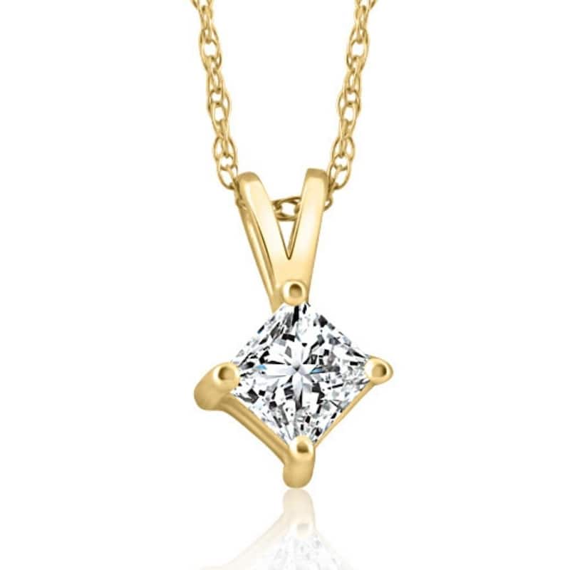 Gold Princess Cut 3/8ct Diamond Solitaire Pendant Enhanced