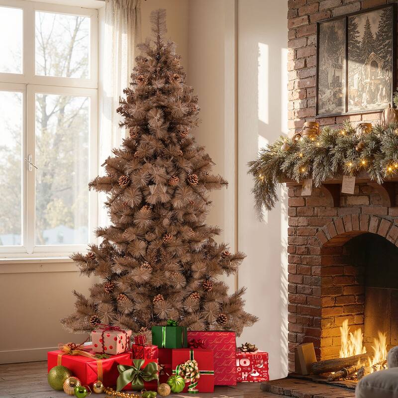 Costway 6 FT Artificial Christmas Tree with 200 LED Lights, 493 Branch - Chocolate - See Details