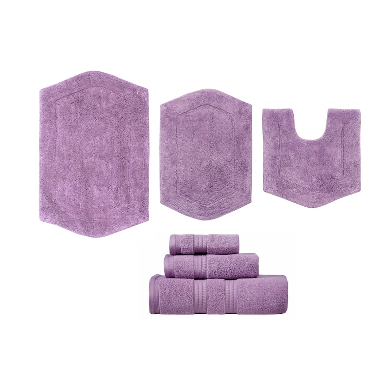 Home Weavers Waterford Collection Genuine Absorbent Cotton, Luxury 6 Piece set of Soft Rugss and Towels , Machine Washable - Purple