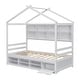 preview thumbnail 49 of 57, Wooden House-shaped Twin House Bed with Bedside Built-in Storage Shelves,Under Bed Storage,Kids and Baby