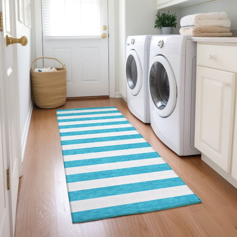 Alsiri Stripe Weather Resistant Timeless Fusion Runner Outdoor Rug - 2' X 8'