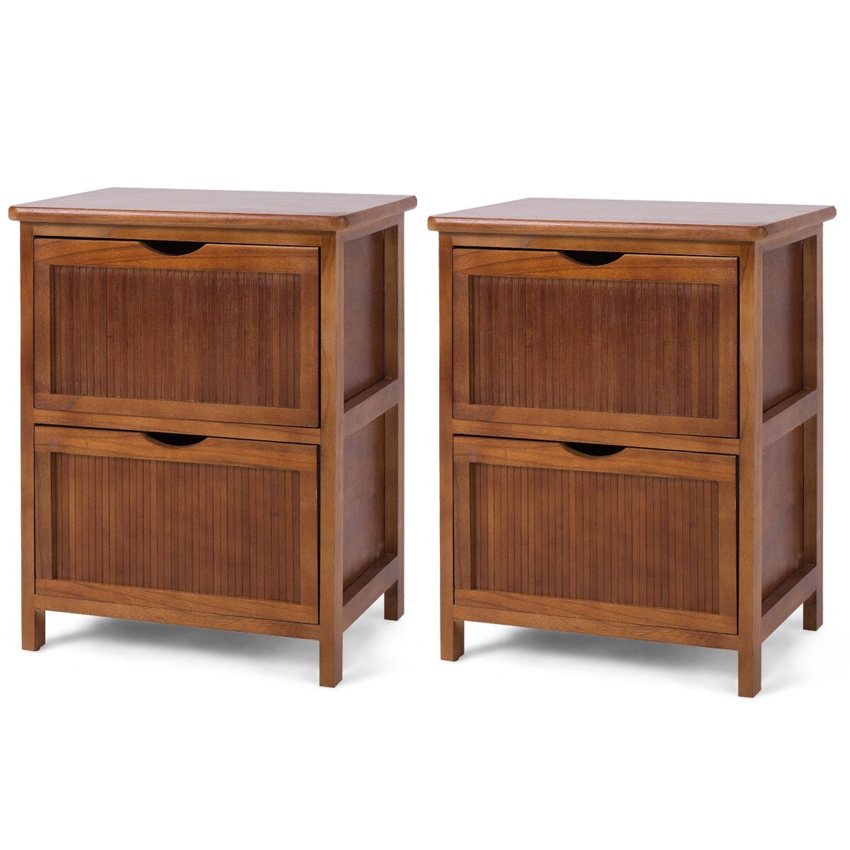 Shop Black Friday Deals On Costway 2pcs Nightstand Contemporary Bedside Table Solid Wood End Table Drawers Overstock 22887066