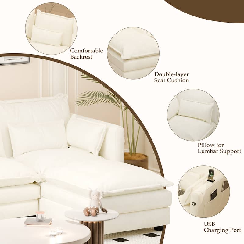 Modular Sectional Sofa L Shaped Couch, 3/4 Seat Sofa Set with Ottoman, Chenille Fabric