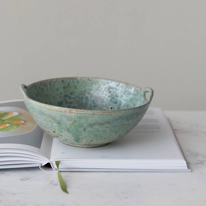 Stoneware Berry Bowl with Handles - 8.4"L x 7.9"W x 3.4"H