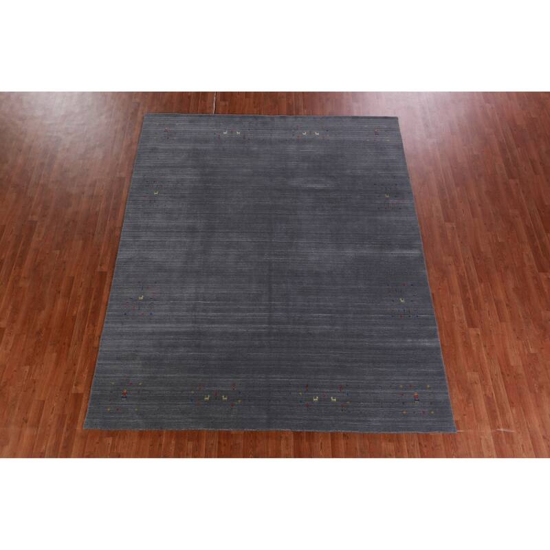Hand Knotted Oriental 100% Wool Carpet Tribal Tribal Greys & Charcoal Gabbeh Area Rug - 10' 1'' X 8' 3''