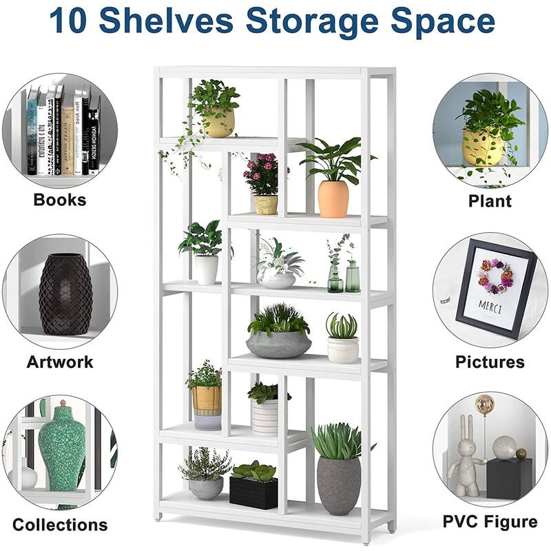 7 Tier Tall Bookshelf Bookcase with 10 Open Storage Shelves - 39.37”(L) x 11.8”(D) x 78.74”(H)