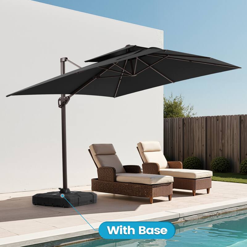11 × 9 ft Outdoor Patio Cantilever Offset Dual Top Umbrella with Base
