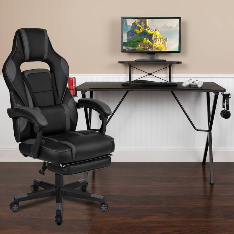 Gaming Bundle-Cup/Headphone Desk & Reclining Footrest Chair - Black