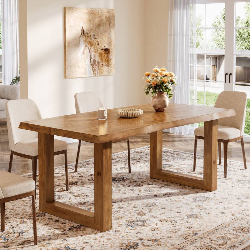63 Inch Solid Wood Dining Table for 6, Farmhouse Rectangle Kitchen Table - 31.5" D x 62.99" W x 29.53" H