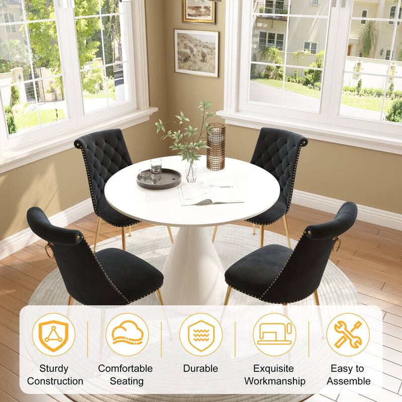 48" Light Luxury White High Gloss Large Countertop Dining Table with Velvet Dining Chair Set