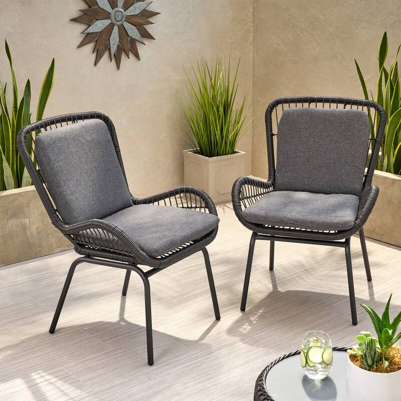 Wicker Club Chairs Set of 2, Patio Chair with Cushions, Metal Legs