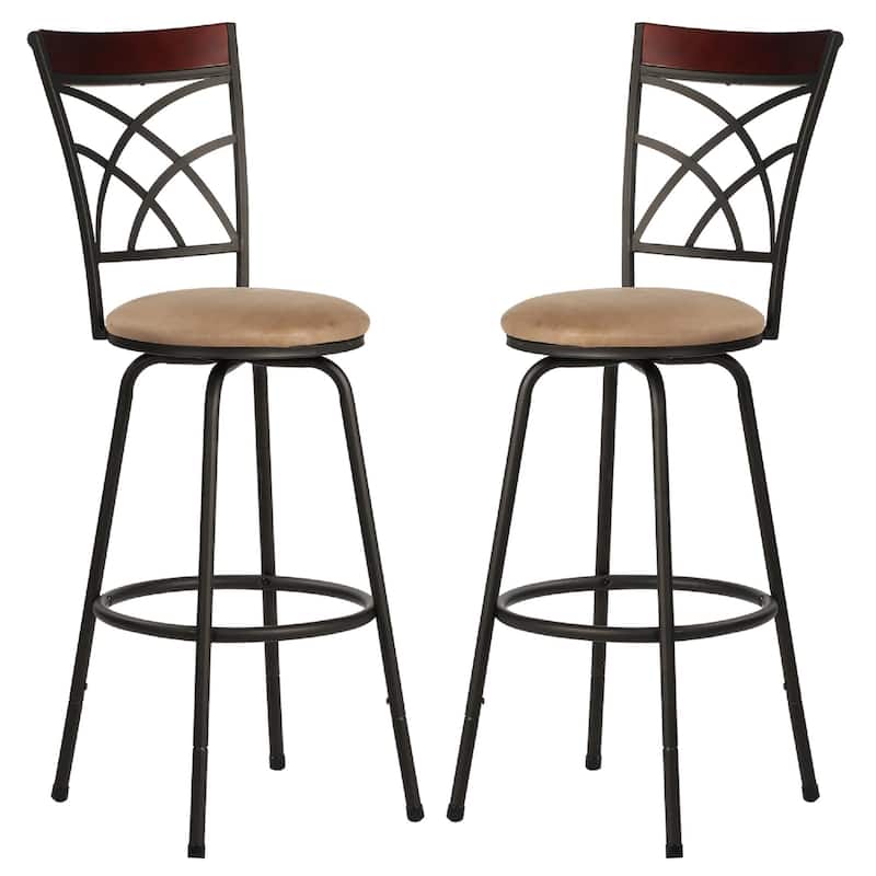VECELO Round Seat Bar Stools with Adjustable Height(Set of 2) - Brown Finish