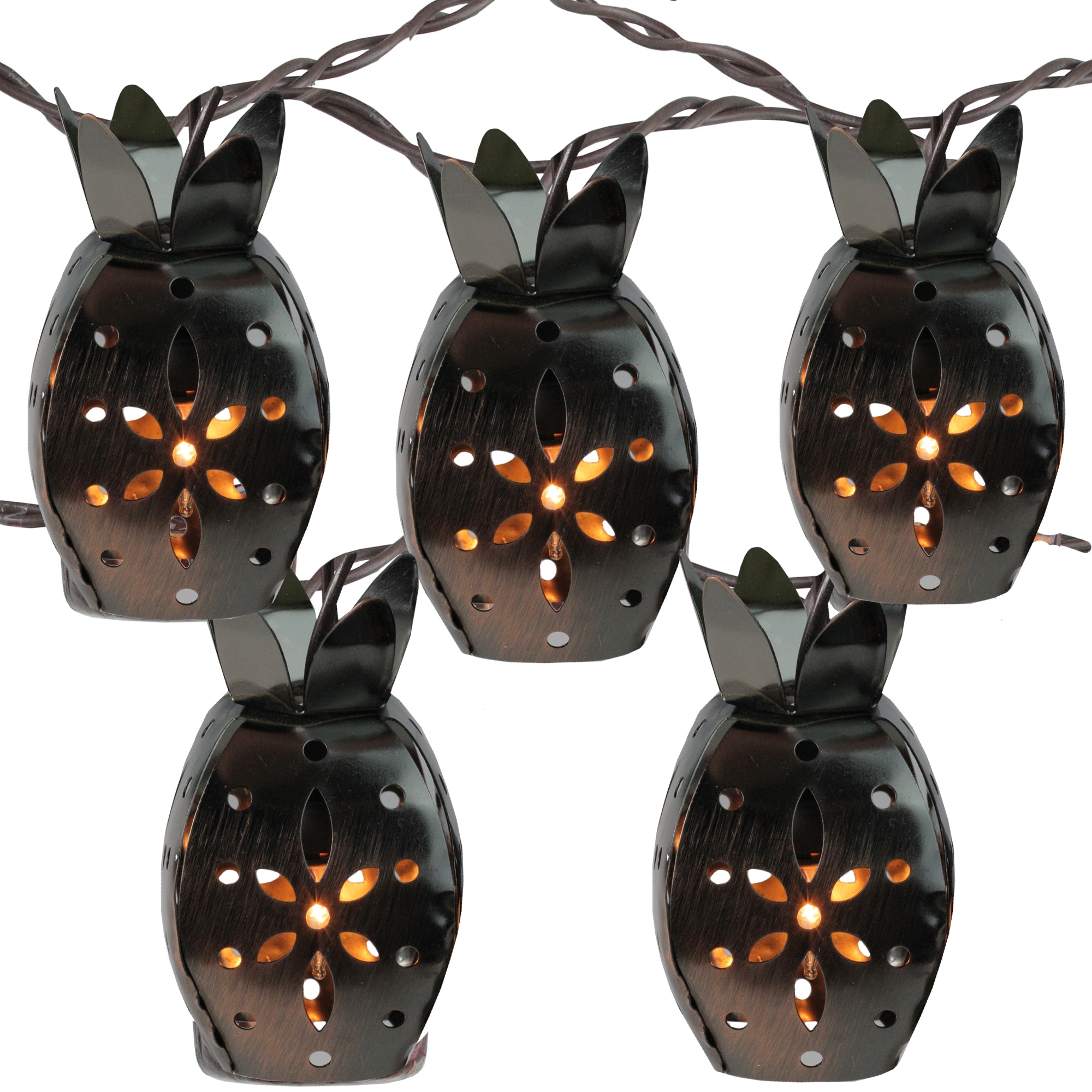 10 Pineapple Novelty Christmas Lights - 7.5 ft Brown Wire - 7.5'