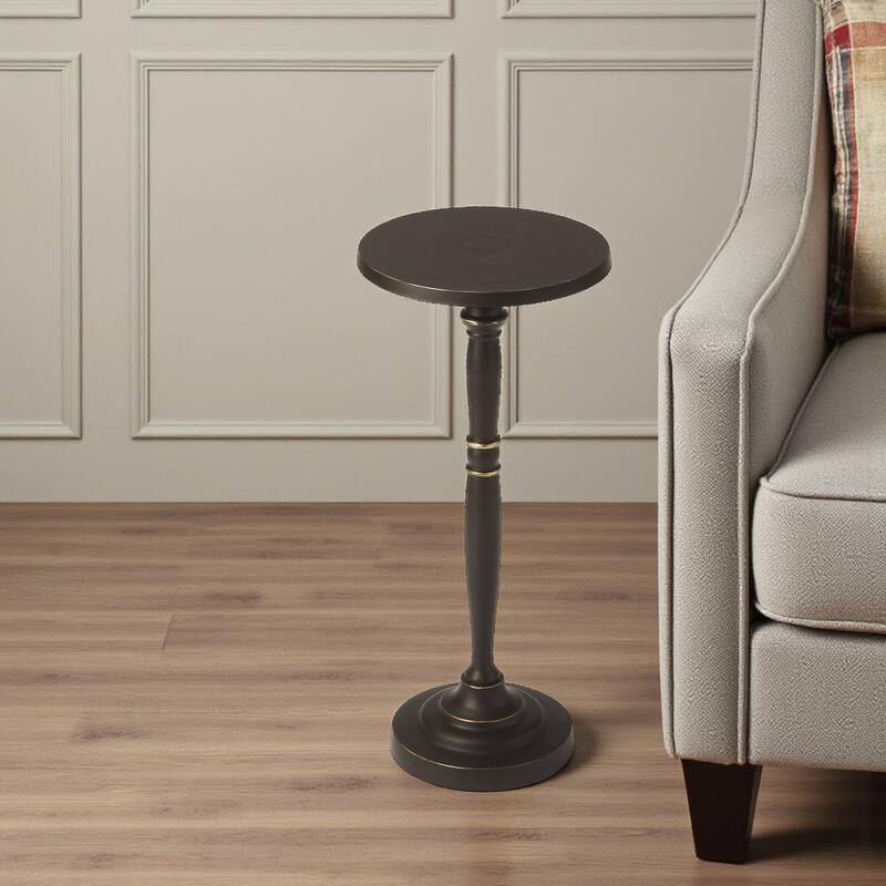 HomeRoots 22" Black Distressed Aluminum Round Pedestal End Table - 10.00 in. x 22.25 in. x 10.00 in. - Black - Aluminum