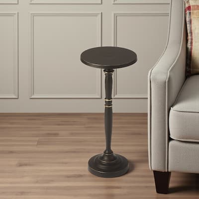 HomeRoots 22" Black Distressed Aluminum Round Pedestal End Table - 10.00 in. x 22.25 in. x 10.00 in.