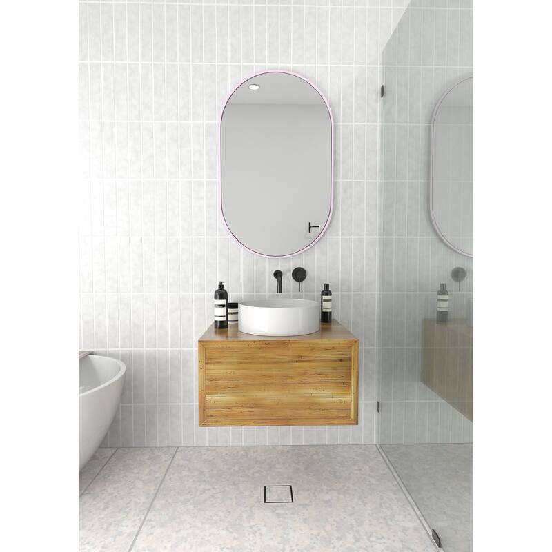 Glass Warehouse 36 in. H x 22 in. W Pill Shape Stainless Steel Framed Mirror