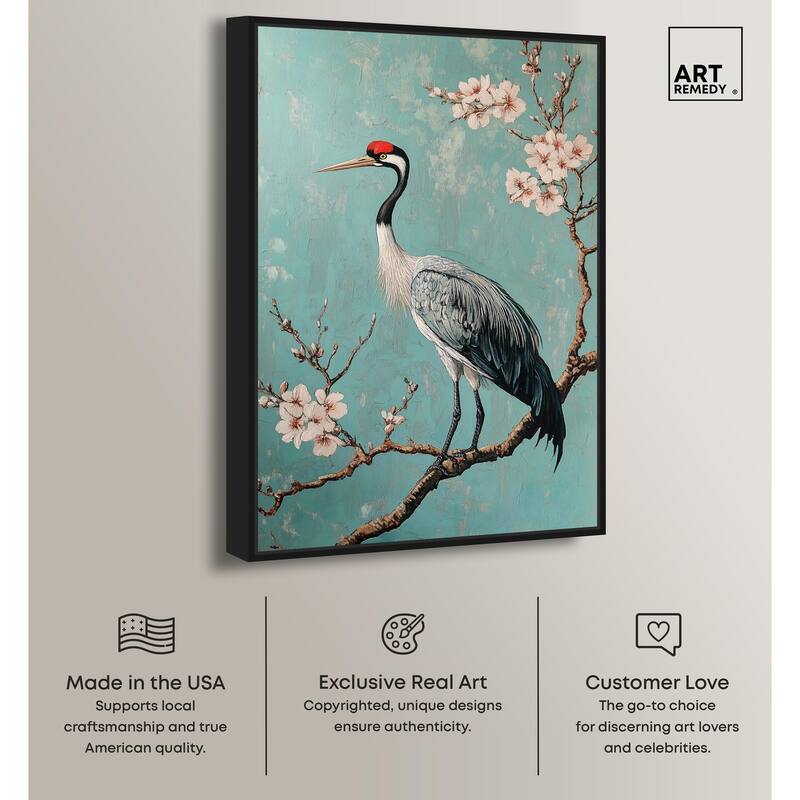 Crane in Blossom Canvas by Art Remedy