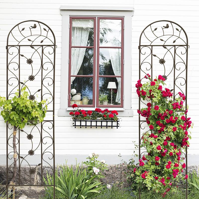 4 Pack Metal Garden Trellis Rustproof Trellis for Climbing Plants Outdoor Flower Support Bird Deco Black - Brown