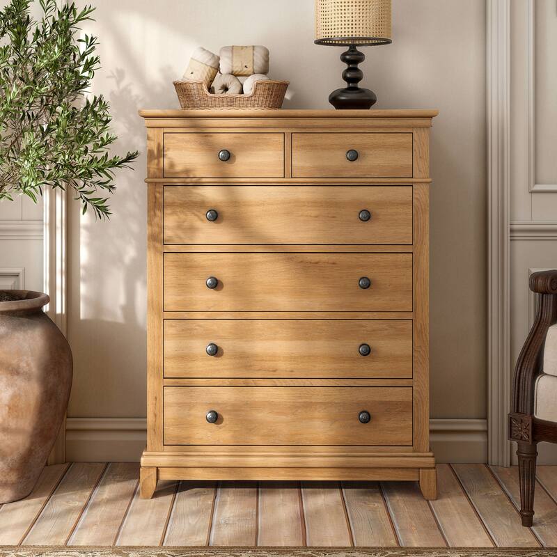 Furniture of America Wellington Farmhouse Natural Oak Wood 5-Drawer Chest
