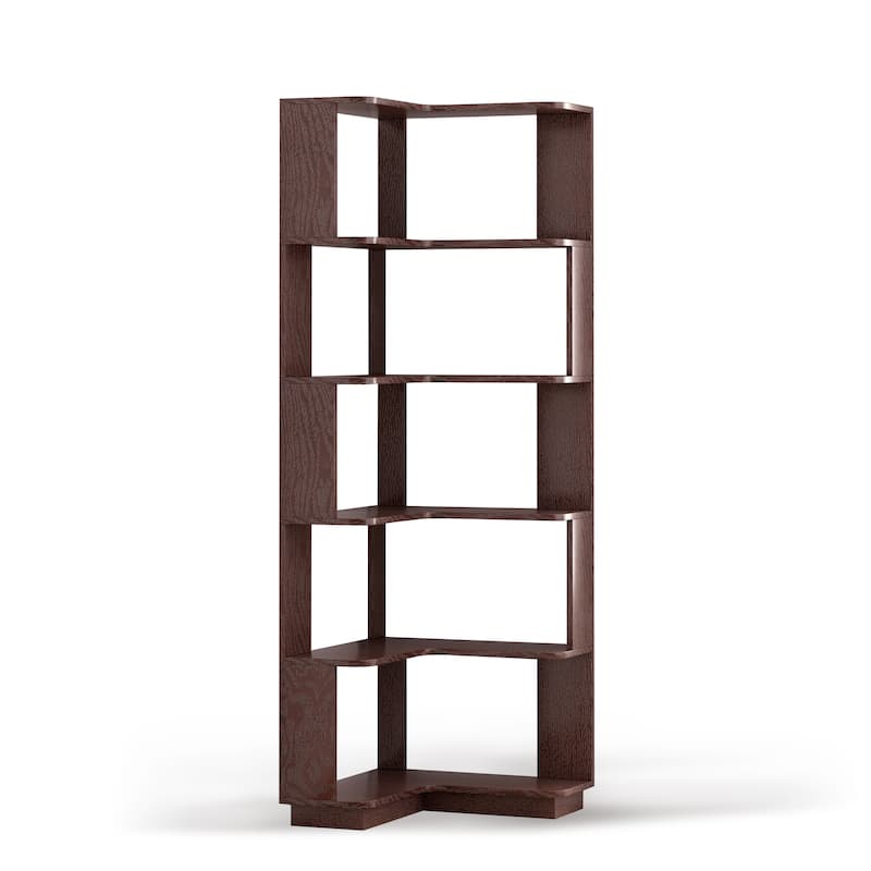 6 Tier Freestanding L-Shaped Corner Bookshelf For Living Room, Bedroom, Wooden Bookcase with anti tipping device