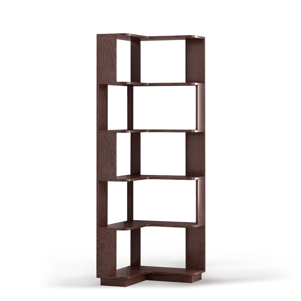 FurnitureR 6-Tier L-Shaped Corner Bookshelf, Freestanding Wooden Corner Bookcase for Living Room, Bedroom & Home Office