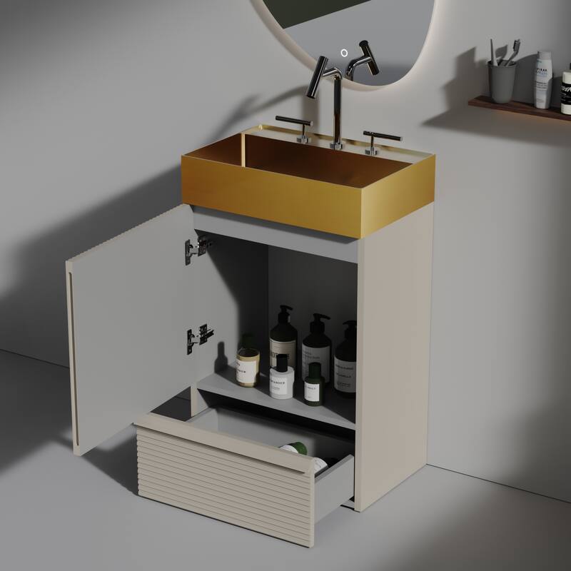 20" Striped Christmas Bathroom Vanity With Stainless Steel Bathroom Sink, Freestanding Bathroom Cabinet