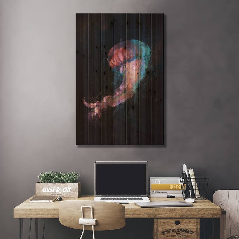 Space Flow Print On Wood by Dániel Taylor - Multi-Color
