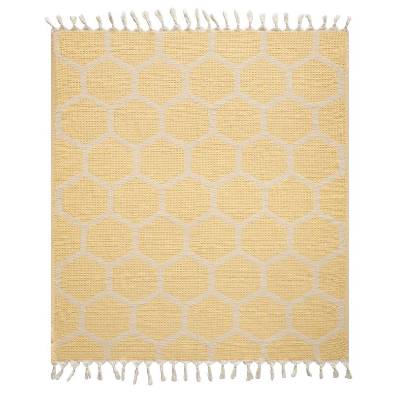 Sevita Geometric Premium Turkish Cotton Throw Blanket - Yellow