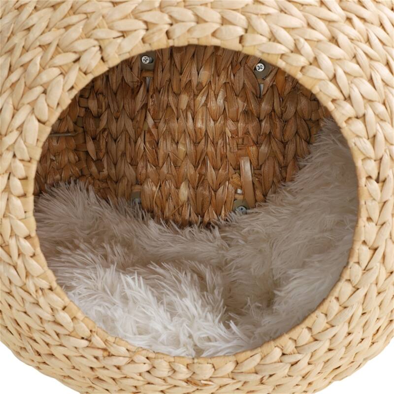 Natural Cattail Cat Shelf Condo with Soft Washable Cushion -Easy Installation for Cats Up to 10 lbs - 17.7" W x 9.8" D x 17.7" H