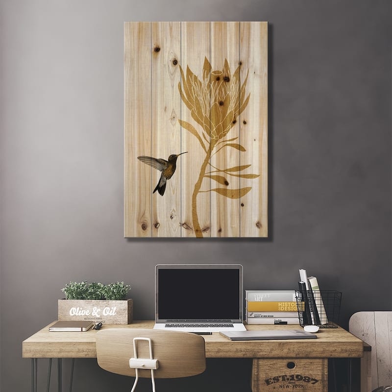 Hummingbird & Flower II Print On Wood by Orara Studio - Multi-Color