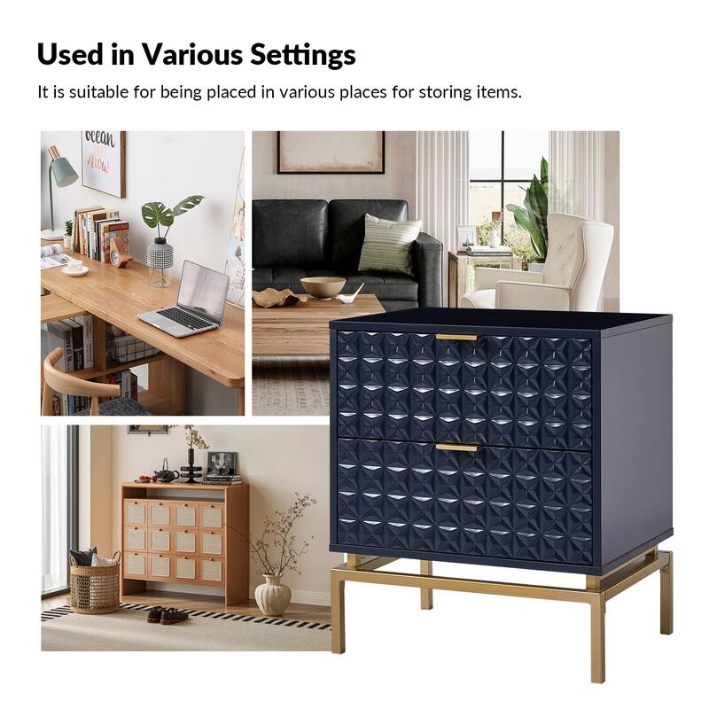 Volkard 25" Mid-century 2-Drawer Storage End Table with 2 Drawers Set of 2 by HULALA HOME