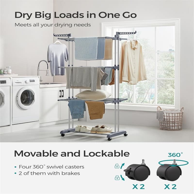 Clothes Drying Rack Stand 4Tier - 25.2"D x 49.6"W x 67.7"H