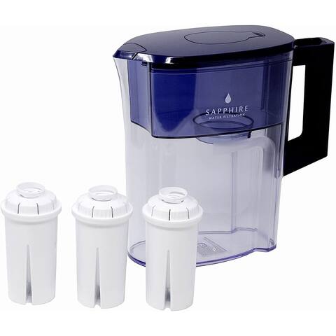 Sapphire Water Pitcher with 3 Filters, Clear/Blue