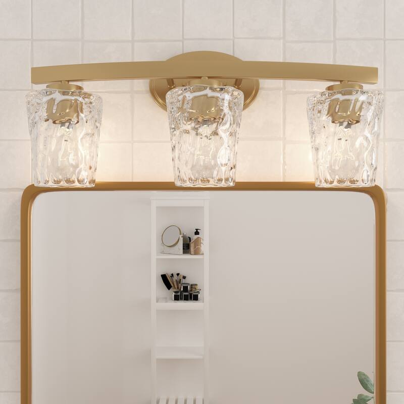 Modern Industrial 3-light Modern Bathroom Vanity Light with Art Glass - Satin Brass
