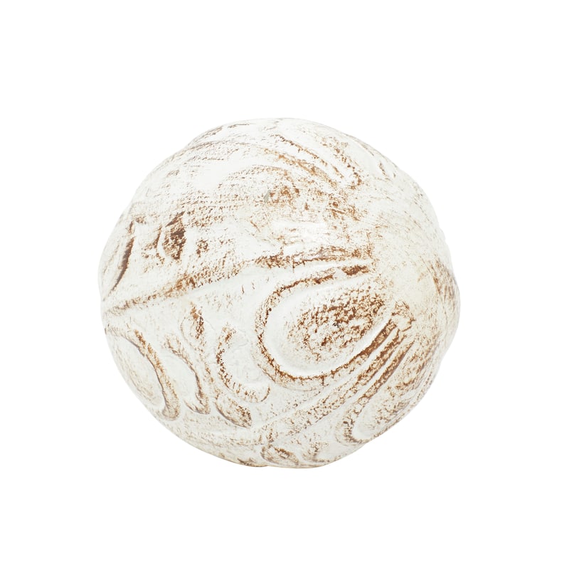 Ceramic Handmade Carved Decorative Ball Orbs & Vase Filler with Varying Patterns - Set of 4 White - Roche River Décor.