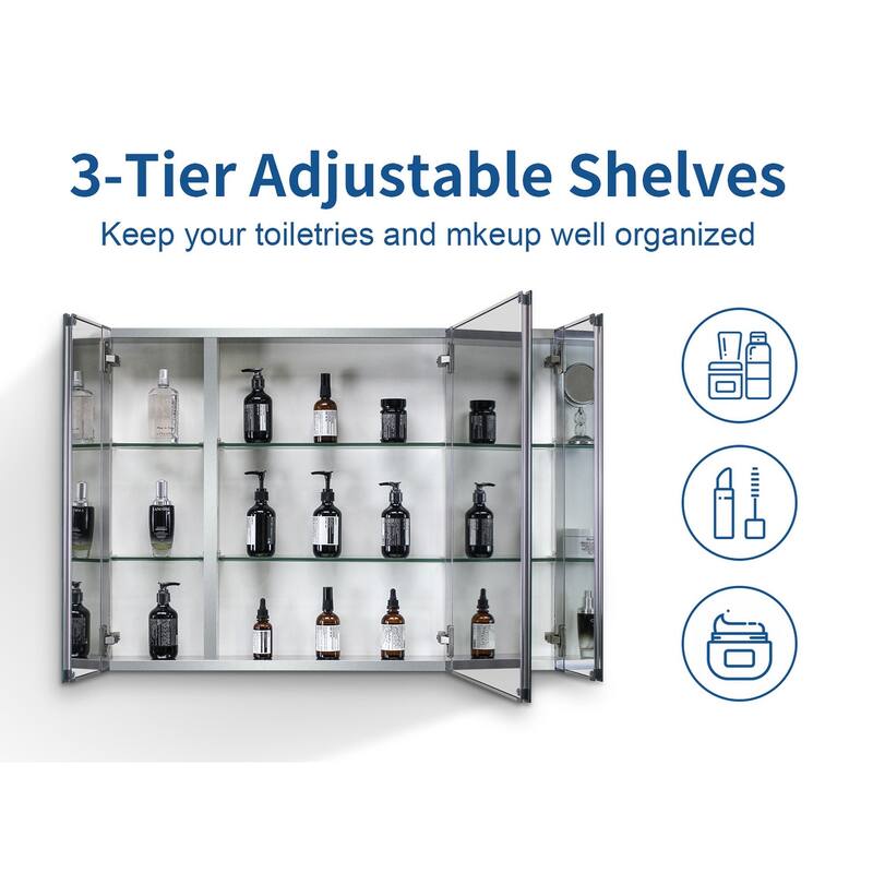 Bathroom Medicine Cabinet with Adjustable Glass Shelves, Waterproof and Rust-Resistant - 5X36 in