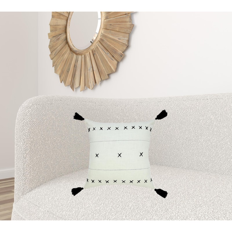HomeRoots 20" X 20" Off-White And Black 100% Cotton Geometric Zippered Pillow