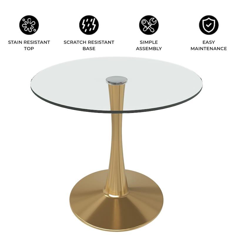 Bristol 40" Modern Round Dining Table with Accent Gold Steel Pedestal Base, Scratch-Resistant and Easy-Care